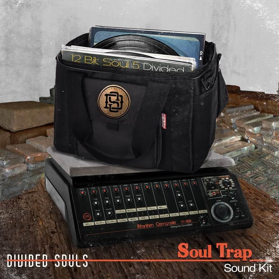 Soul Trap sound kit with vinyl records and rhythm composer for hip-hop, pop, and R&B production.