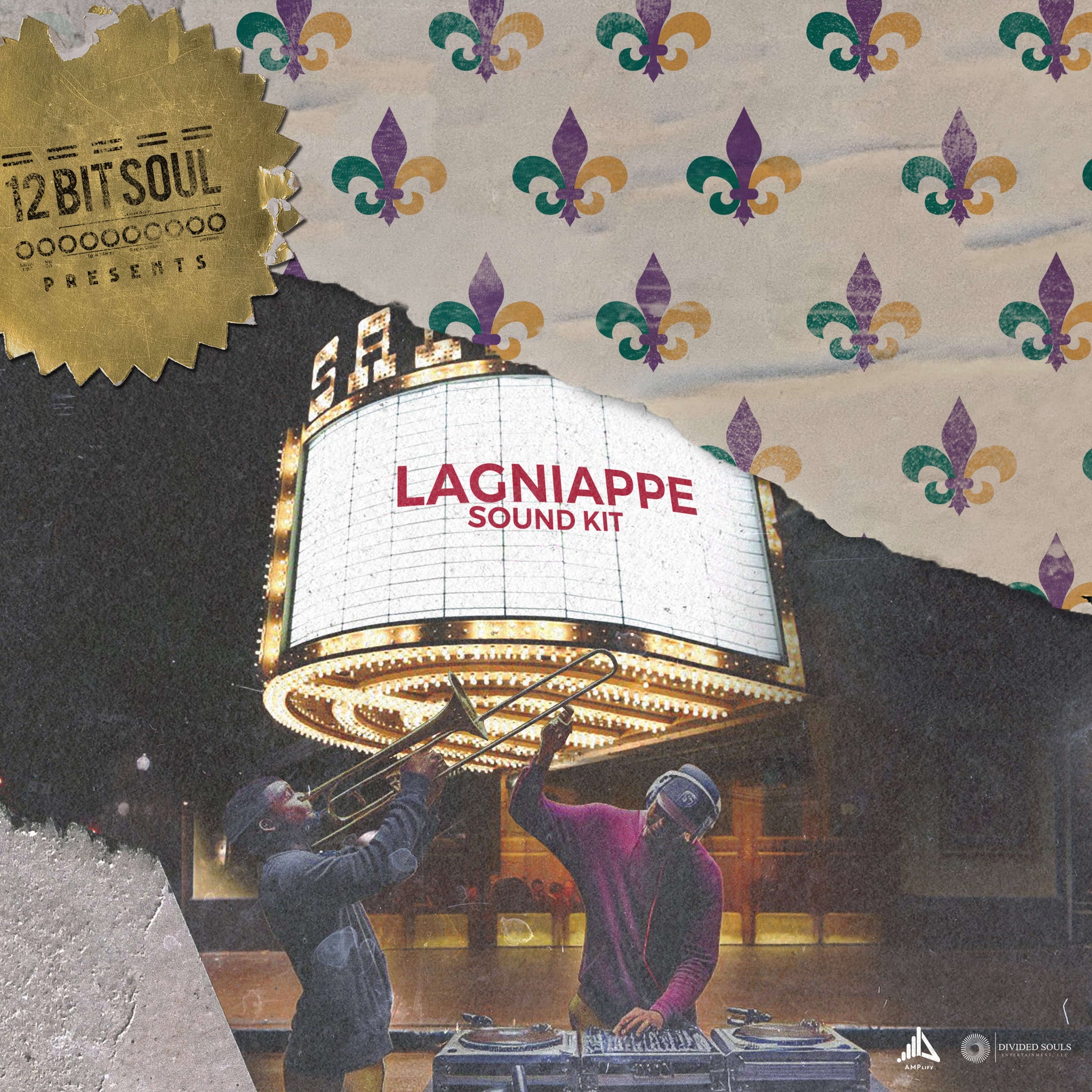 Lagniappe Sound Kit cover featuring musicians with brass instruments, inspired by New Orleans music culture.